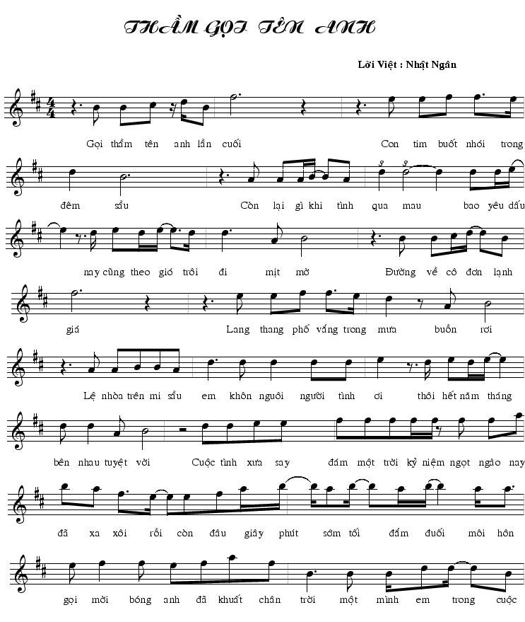 Sheet nhạc Thầm Gọi Tên Anh